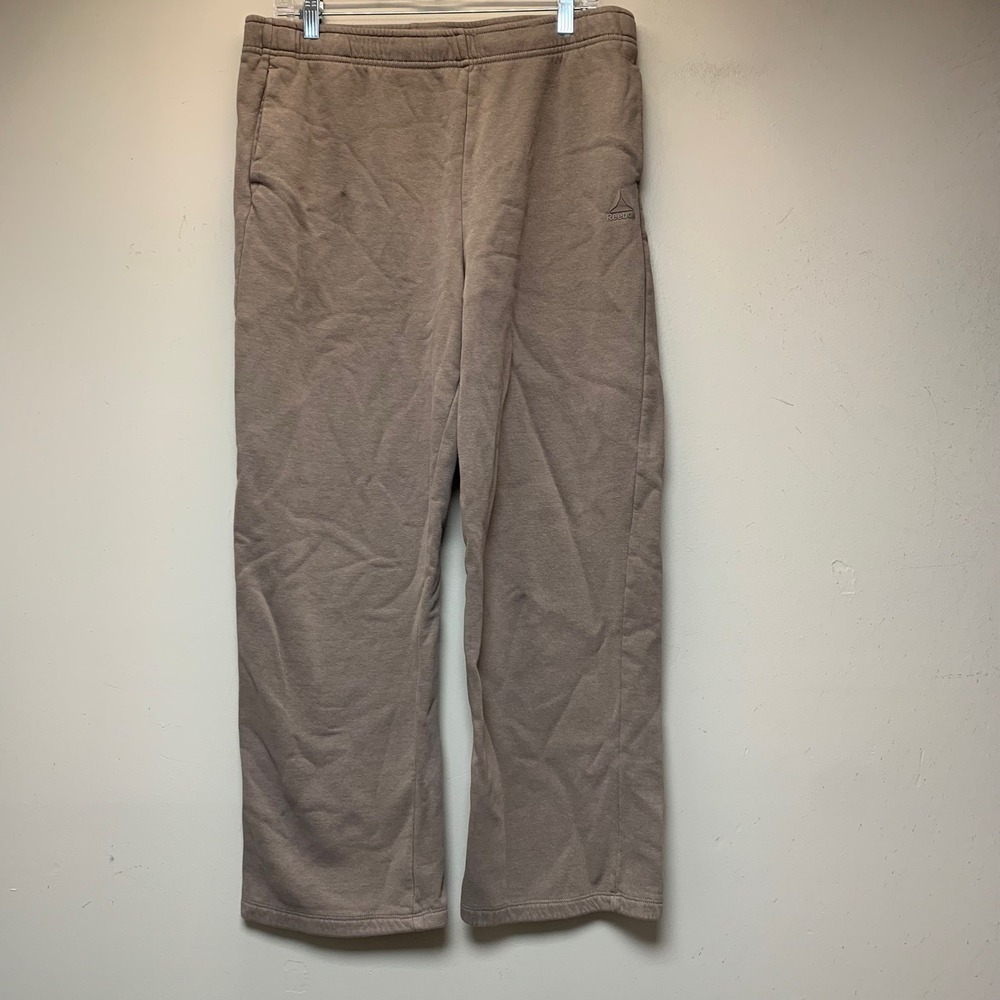 Reebok Sweatpants Mens Large Taupe Brown Fleece Straight Leg REW253PA06